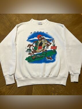 Vintage Velva Sheen 1993 Looney Tunes Taz Open Season Sweatshirt M